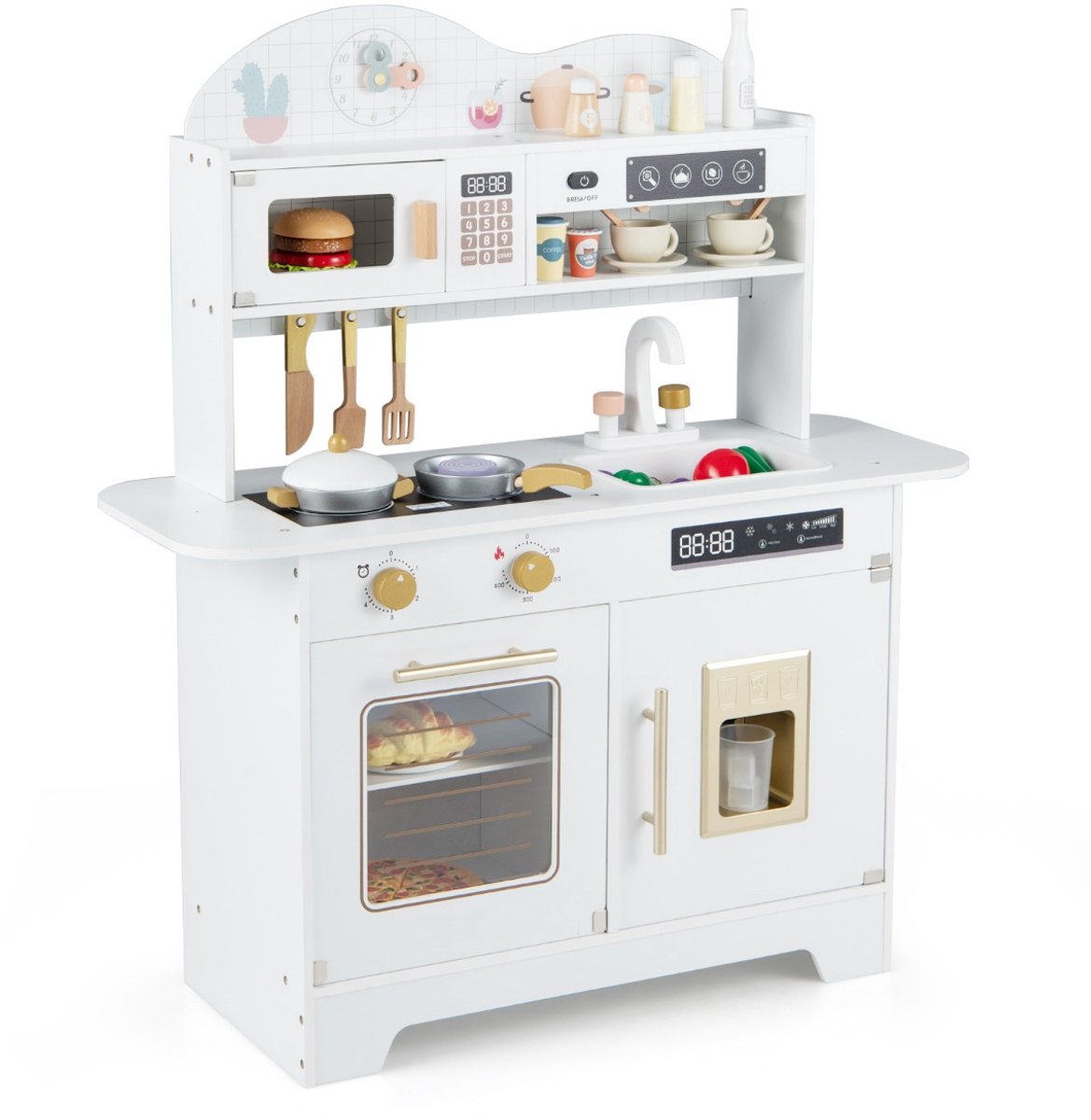 SureDeal® - Rollenspell - Kinderkeuken Houten Speelkeuken - Opbergruimte - Accessoires Houten Keuken - 79,5x39,5x90,5 cm - Wit