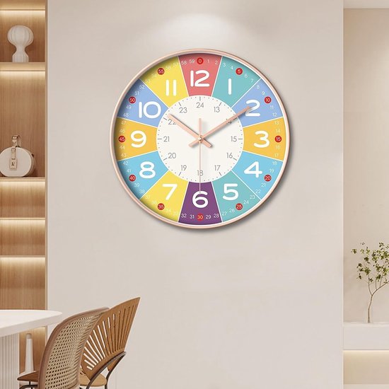 Educatieve wandklok voor kinderen, kleurrijke wandklok, gemakkelijk af te lezen, geschikt voor educatieve doeleinden en toepasbaar in speelkamers, klaslokalen, slaapkamers en kinderkamers. — afbeelding 5
