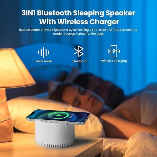 Witruismachine met Draadloos Opladen en Bluetooth-luidspreker - 6 Kalmerende Slaapgeluiden voor Baby’s en Volwassenen - Slaaptherapie - 3 Timermodi - voor Thuis, Kantoor, Reizen — afbeelding 4