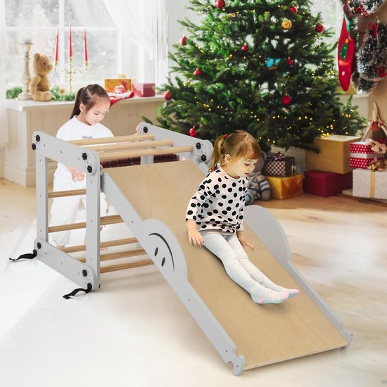 COSTWAY Klimrek voor binnen, klimdriehoek met glijbaan, doe-het-zelf klimladder, indoor speelplaats om te zetten, multifunctionele indoor speelplaats voor kinderen vanaf 3 jaar — afbeelding 4