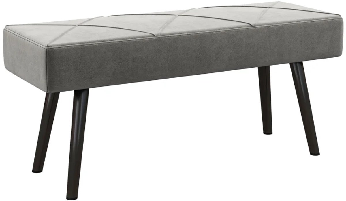 Bankje - Gestoffeerde Bedbank - Fluwelen Look - 100 x 36 x 45 cm - Grijs
