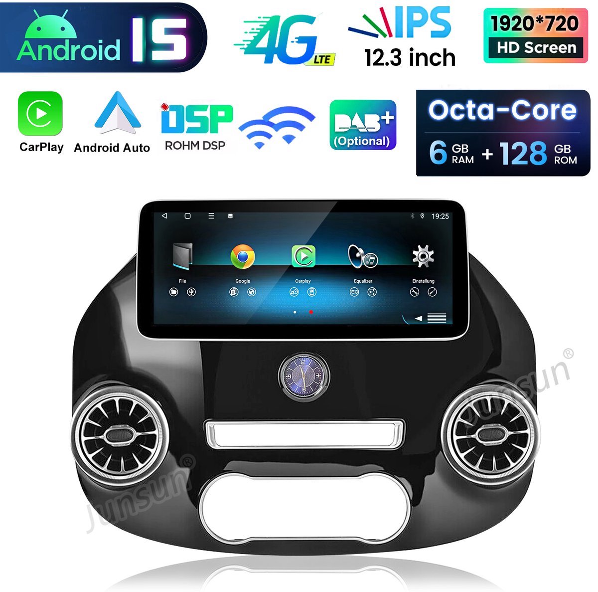 HexinexMarket Octa-Core autoradio Geschikt voor Mercedes Benz Vito W447 2014-2023 - Draadloos CarPlay, Android Auto, GPS Navi, Android 15, multimediaspeler, 6GB+128GB