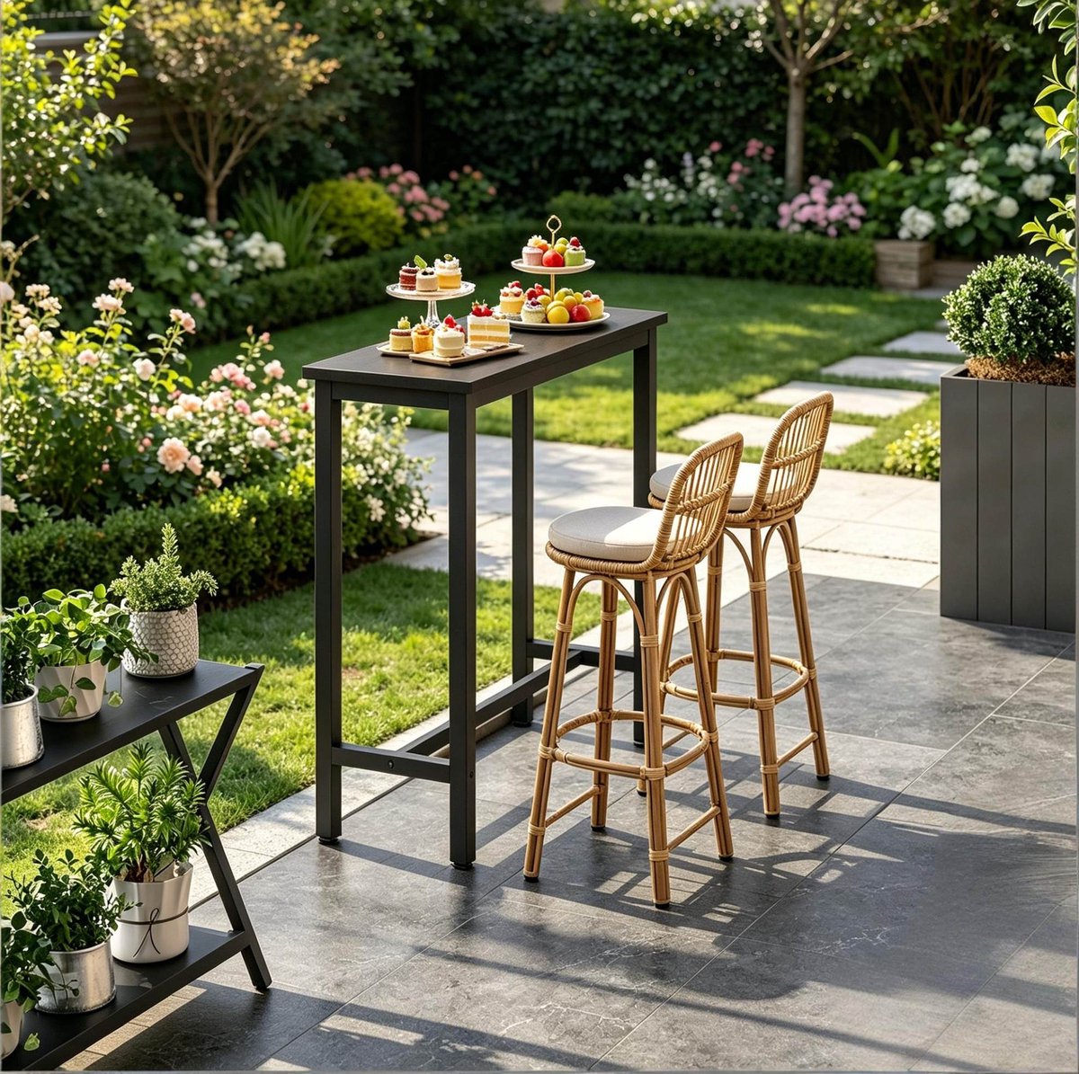 MODFU - Tafel - Bartafel Met Frame - Industrieel - Zwart - Metaal En Spaanplaat - 40x100x100 Cm