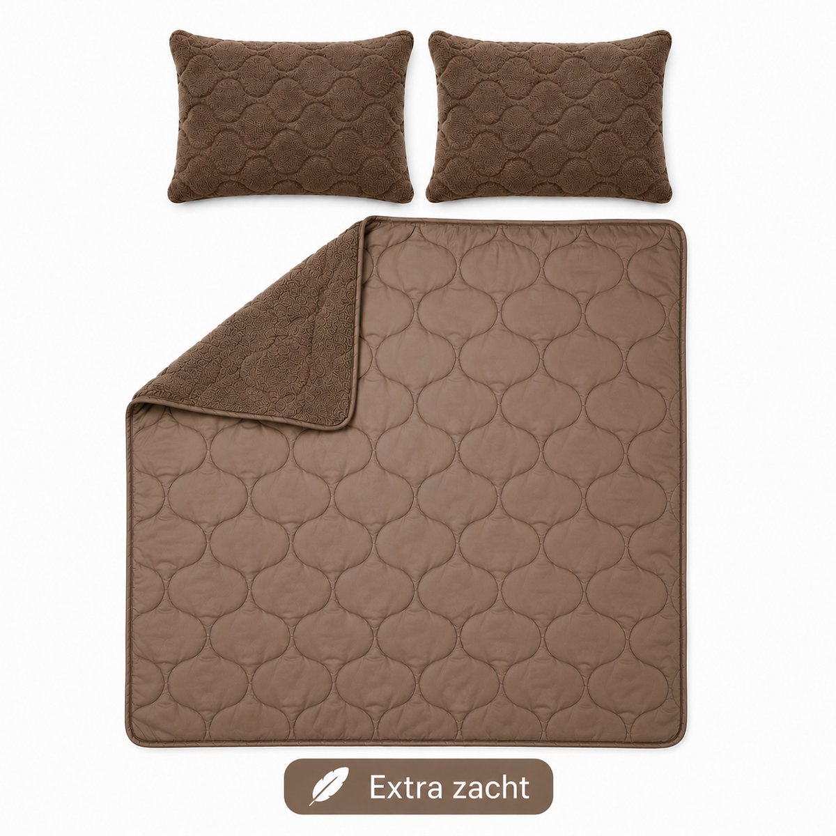 Dekbed Zonder Overtrek - Teddy Onderkant - Microvezel Bovenkant - Taupe - 200x200 cm + 2 Kussenslopen 60x70 cm