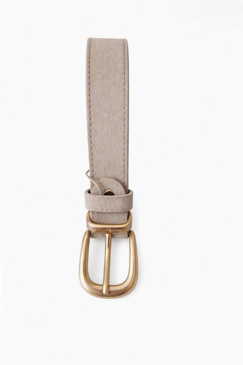 SH- Leren Suede- Dames riem-Goudengesp-Zandkleur-85 t/m 100cm