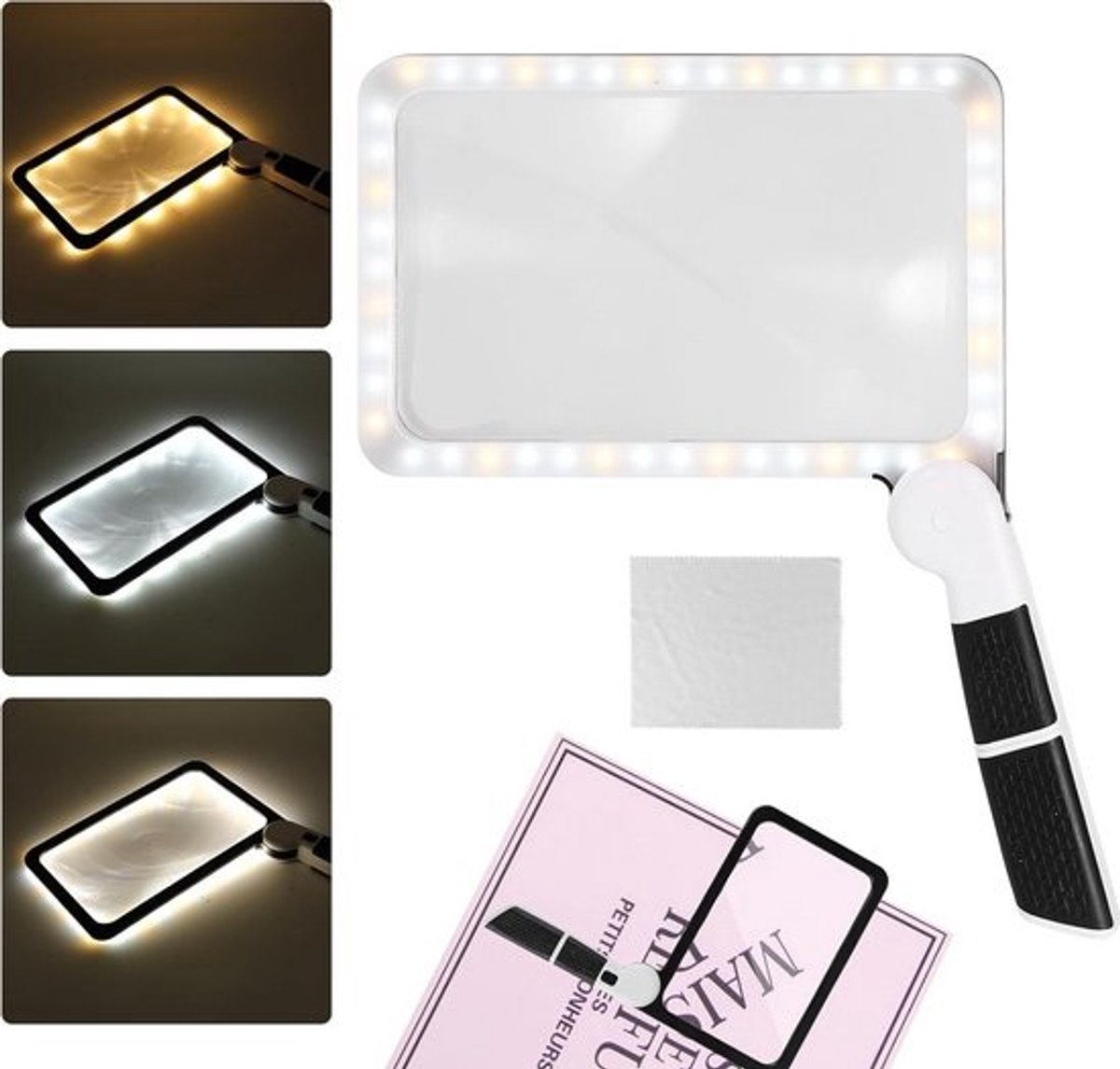 5x Vergrootglas met Licht, Grote Opvouwbare Leesloep voor Senioren met 48 LED's en 3 Lichtstanden