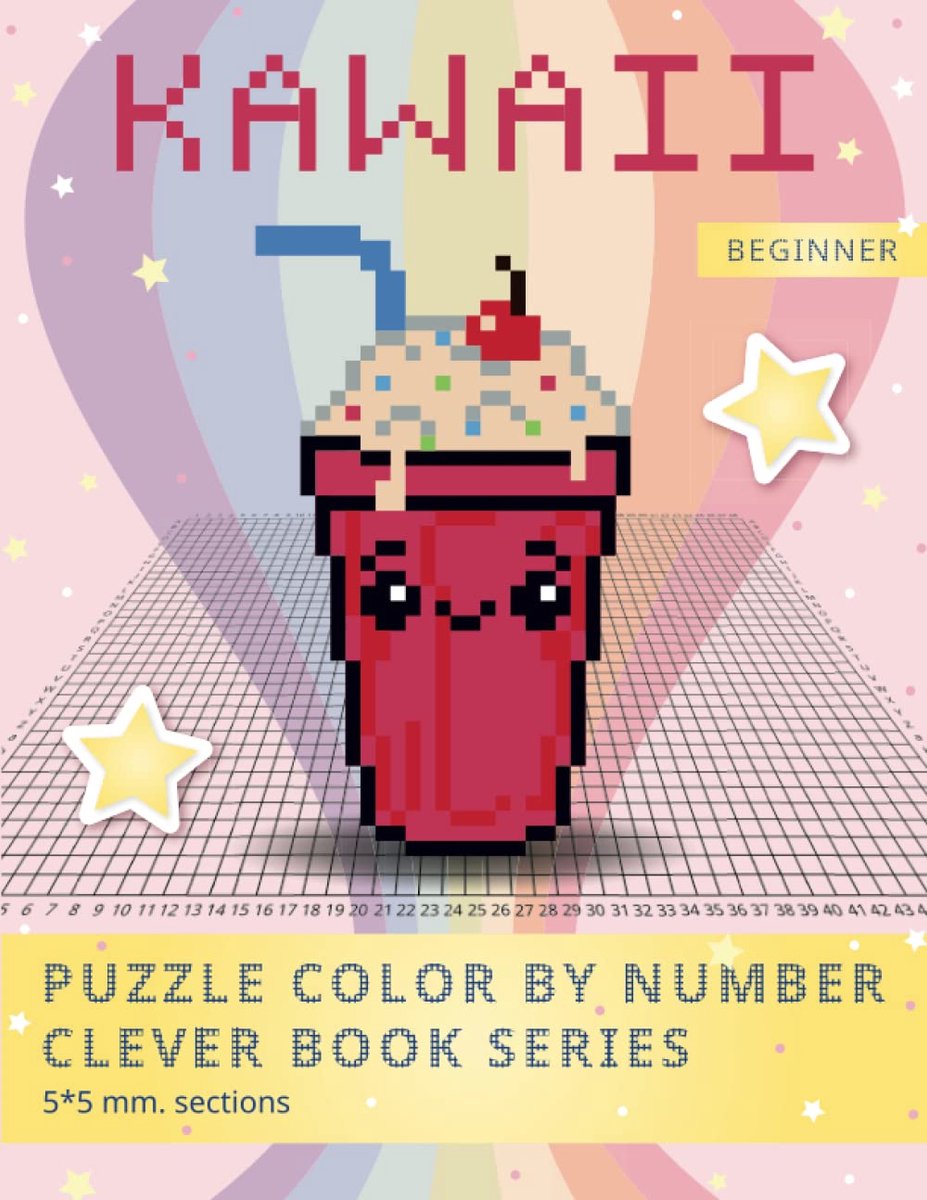 PUZZLE COLOR BY NUMBER CLEVER BOOK SERIES. KAWAII: Shake your brain and have fun! Level1: BEGINNER. 5*5 mm.sections. - ShopVlot