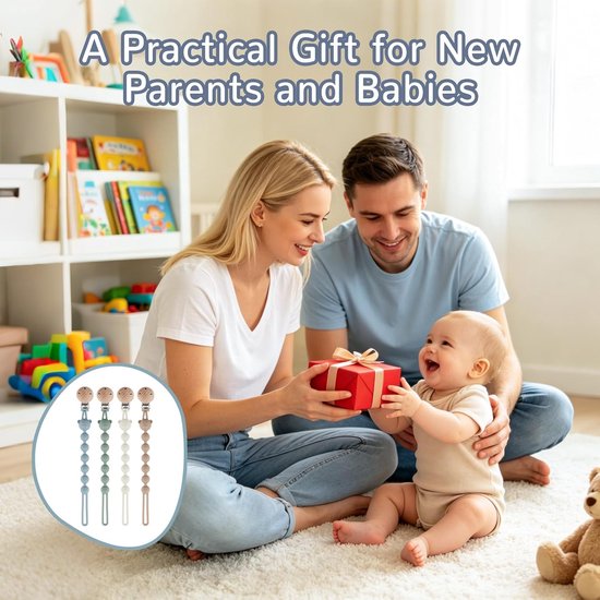 Siliconen Baby Koorden - 4 Stuks - Speenkoord - Spenenketting - Speenlint - Fopspeenkoord - Accessoires Baby - Kinderwagen - Speenclips - Fopspeenhouder - BPA vrij - Voor Speen, Bijtring of Speelgoed - Blauw+Groen+Geel+Bruin — afbeelding 4