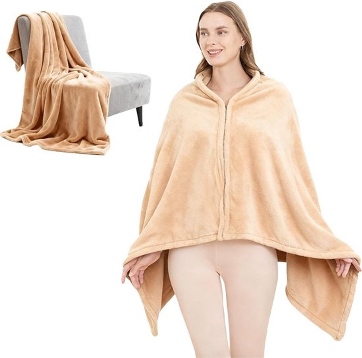 Extra Zachte Flanellen Poncho Deken voor Dames en Heren - Warme Reis- en Bankdeken 180x90 cm