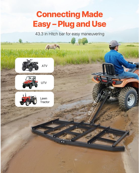Getrokken Eg, 2150x2120x110mm, Weide-Eg van Q235 Staal met Verstelbare Stangen en Boutkoppeling, Nivelleerinrichting voor Tractoren, Terreinvoertuigen en UTV's — afbeelding 4