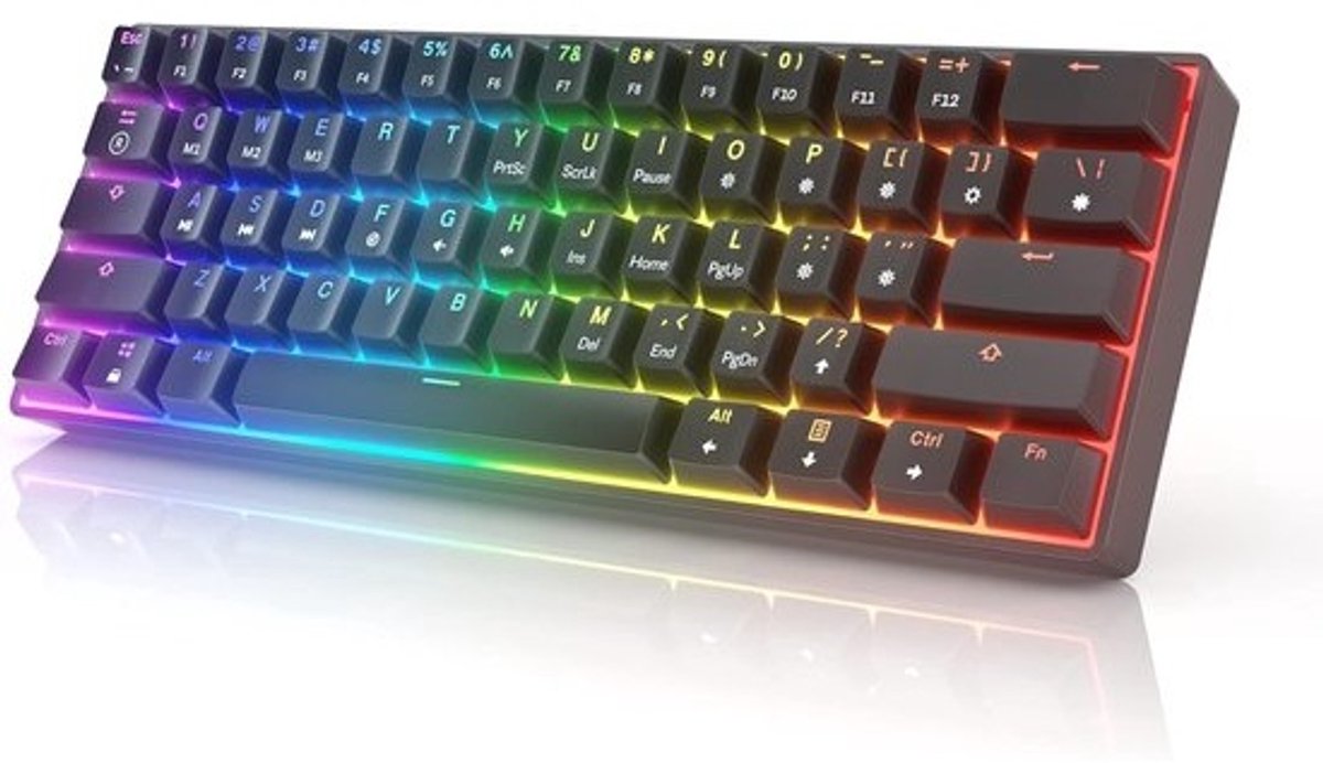 Compact 61-toets Mechanisch Gaming Toetsenbord met RGB Verlichting - Bedraad Programmeerbaar voor PC en Mac
