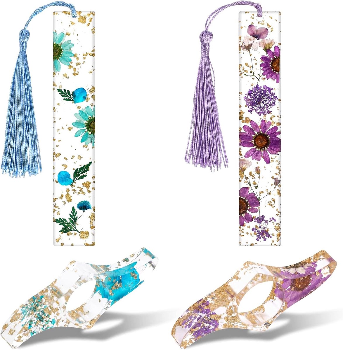 Boekhouder en Boekenlegger Set van Hars met Gedroogde Bloemen, Schattige Boekaccessoires voor Lezers, Studenten en Docenten, Perfect Cadeau voor Boekenliefhebbers
