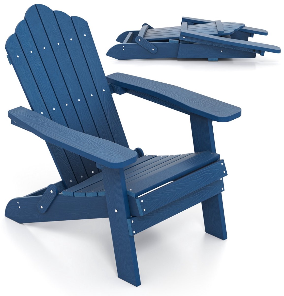 SureDeal® - Tuinstoel - Opvouwbare Adirondack Stoel - Brede Armleuningen - Aflopende Rugleuning Buiten - 88x77x95 cm - Marineblauw