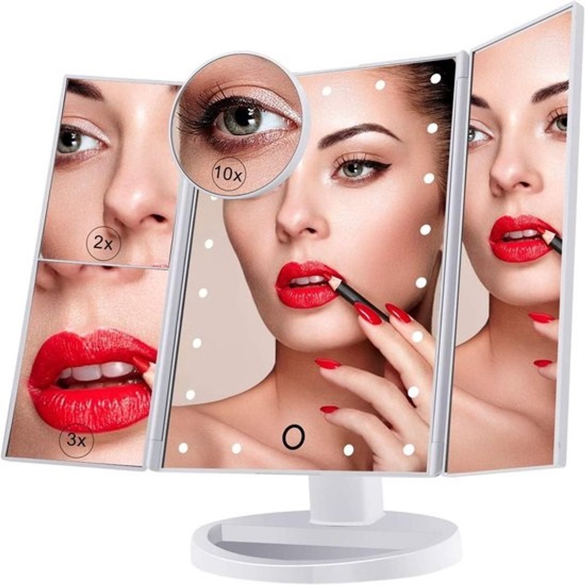 Vergrote Make-up Spiegel met 21 LED's en Touchscreen Dimmer - 180° Draaibaar