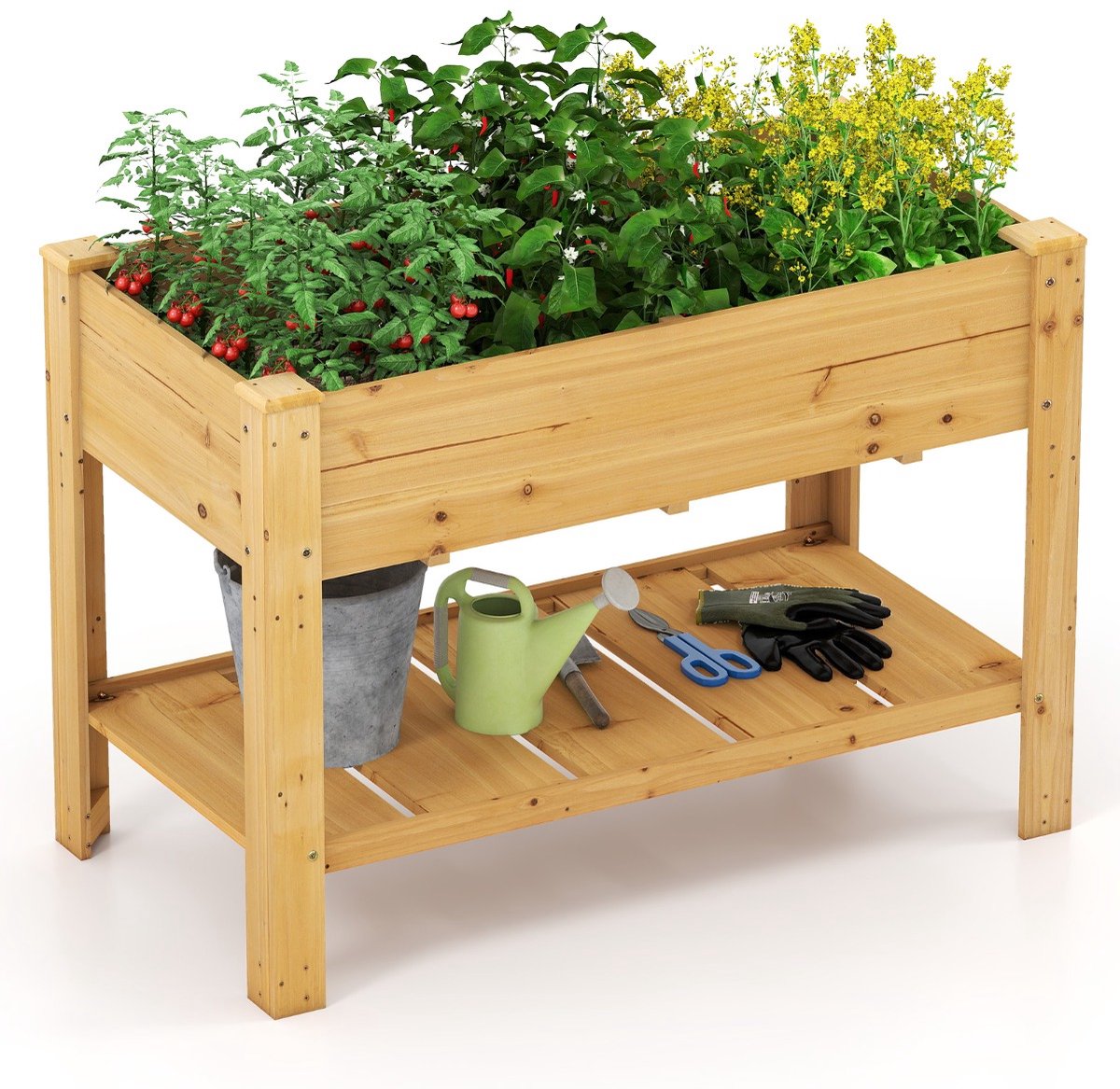 SureDeal® - Plantenbak - Houten Verhoogde Tuinbak - Poten Drainage Bak - Bloemen Groenten Tuinbak - Binnen - Buiten - 120x60x81 cm - Naturel