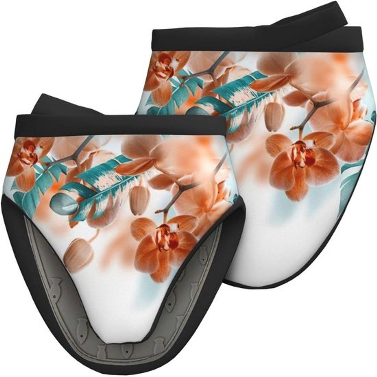 Ovenwanten Orchidee Print - Mini Ovenwanten Siliconen - Keuken Koken Bakken - Eendenbek Ontwerp Grip - 2 stuks 15x15 cm
