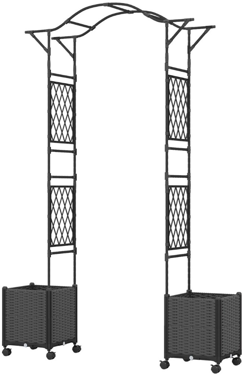 SureDeal® - Plantenbak - Rozenboog - Bloembak Tuinboog Metaal - Spalier Klimboog Grijs - 208x40x250 cm - Grijs