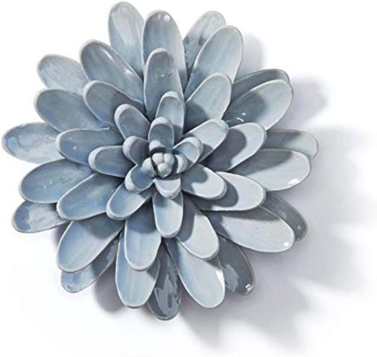 3D Muur Decor Bloem Kunstmatige Wand Art - Cactus Stijl in Blauw met Haken - Keramisch 16.5cm