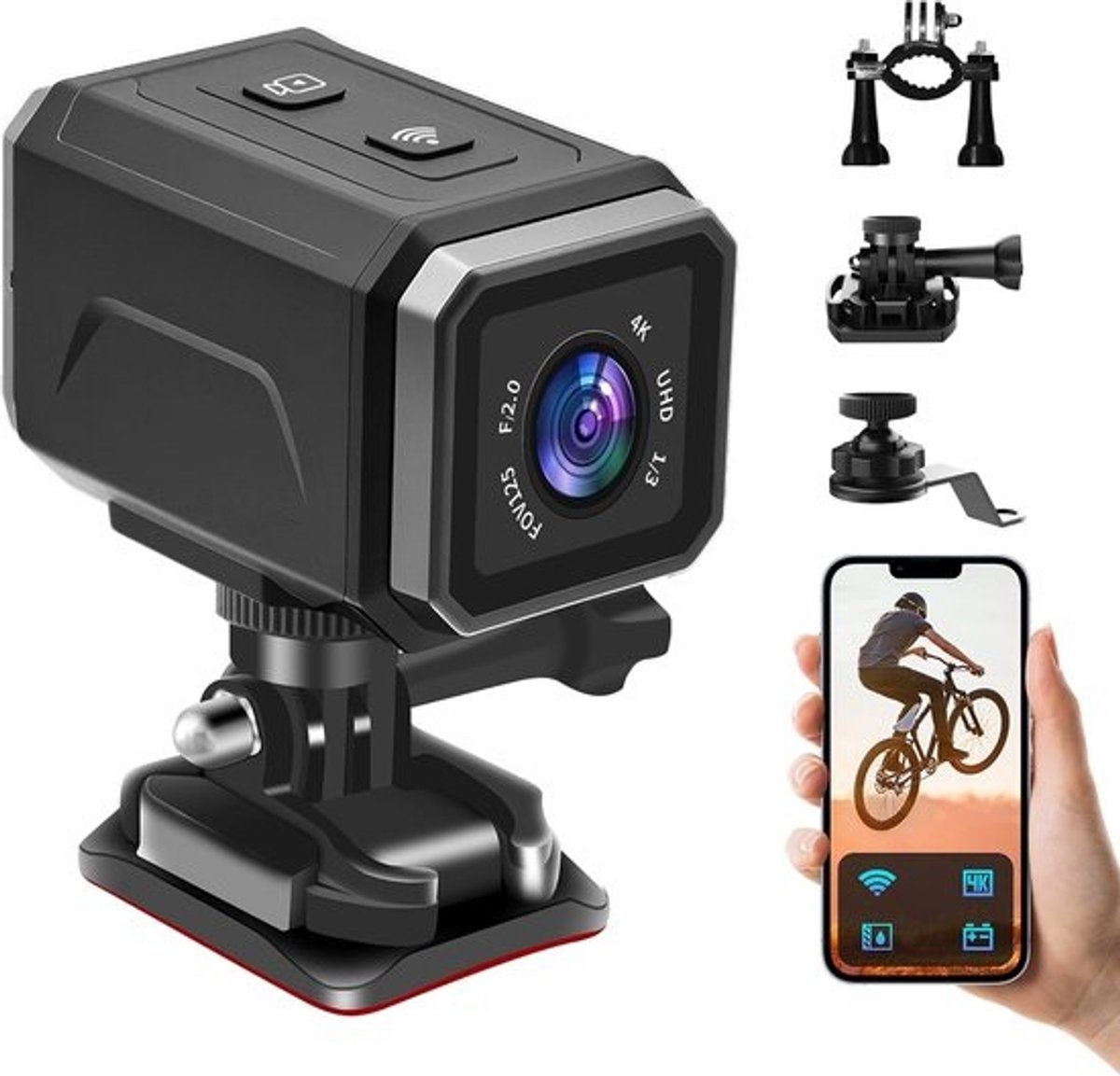 Actiecamera 4K met WiFi - Waterdichte Fietscamera Voor Outdoor Activiteiten