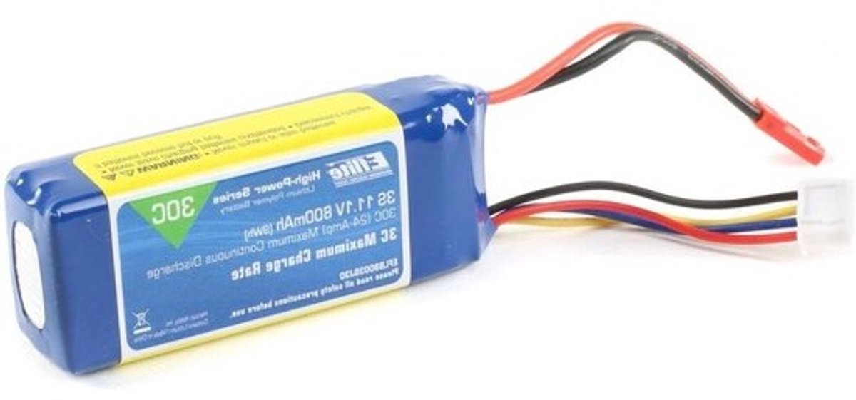 RC Modelbouw Batterij - Lipo Accu - Model Vliegen - Hoge Ontlaadstroom - 800 mAh 11.1V - Blauw Wit Geel