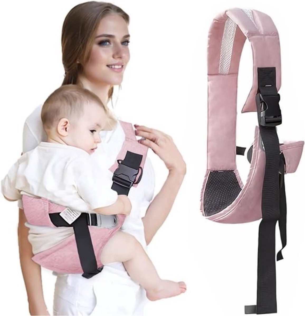 Babydraagzak met verstelbare riem en antislip heupzitje voor baby's en peuters