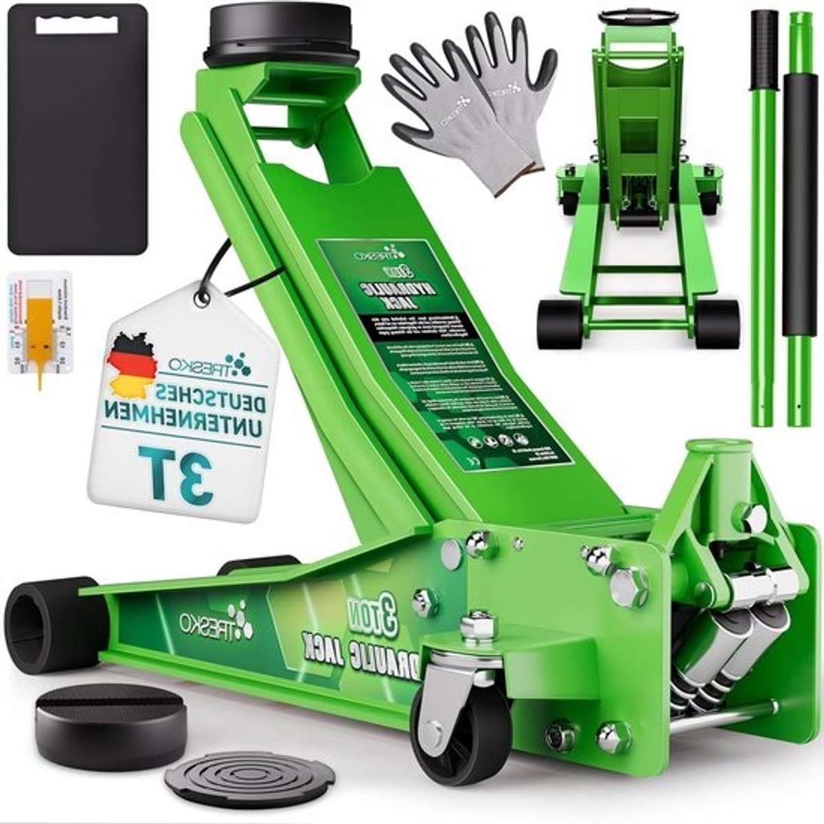 Hydraulische Krik - Garagekrik Plat - Voertuigen Hefen - Dubbele Zuiger - 75-510 mm - Groen