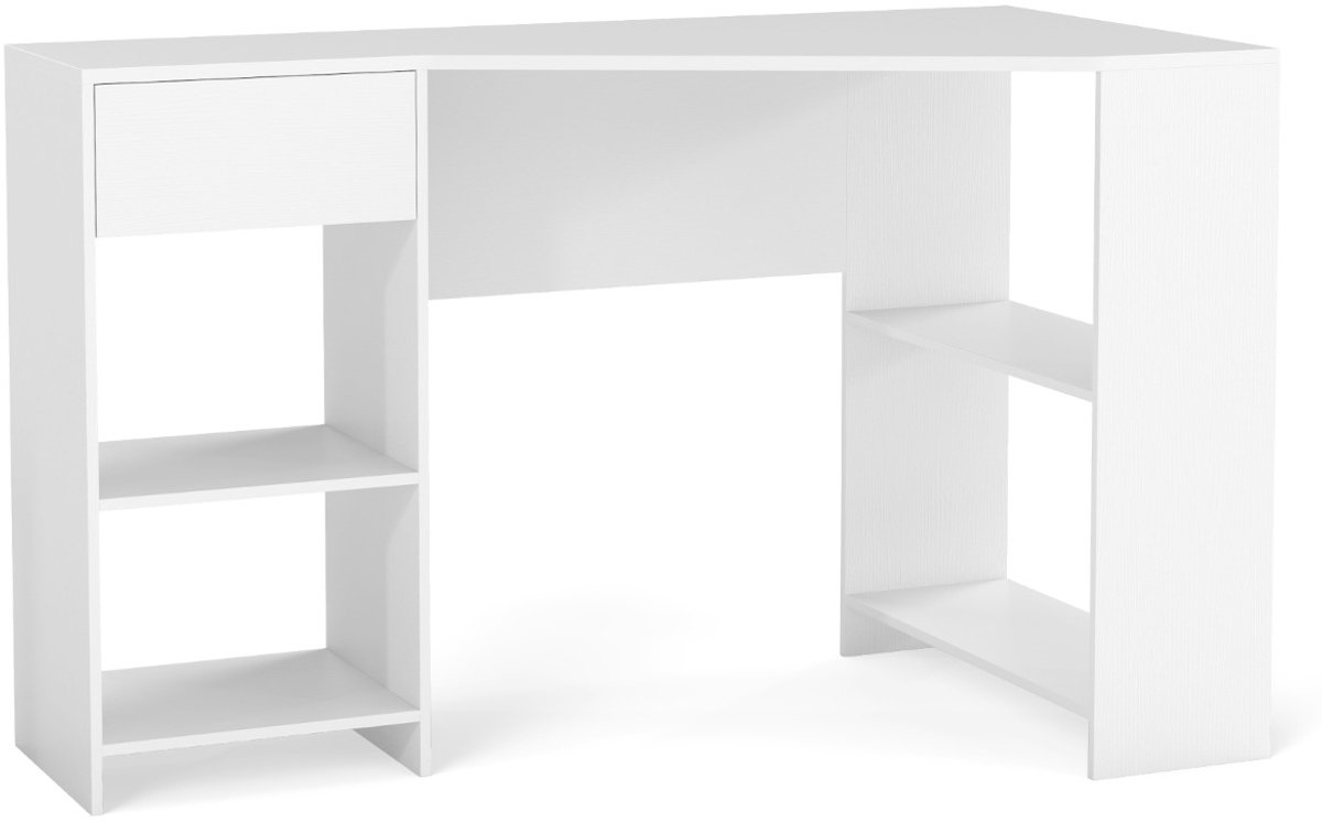 SureDeal® - Bureau - Vormig Hoekbureau - Lade - Planken Moderne Computertafel - Thuiskantoor Wit - 120x60x75 cm - Wit