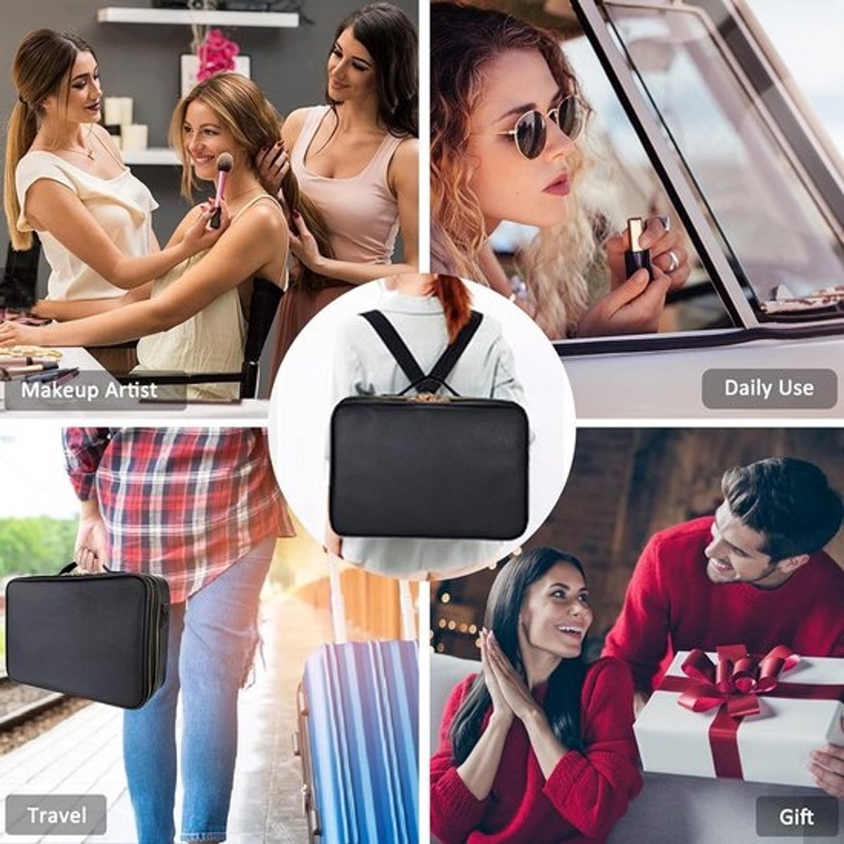 Draagbare Make-up Koffer voor Reizen - Multifunctionele Make-up Tas in Zwart, Groot
