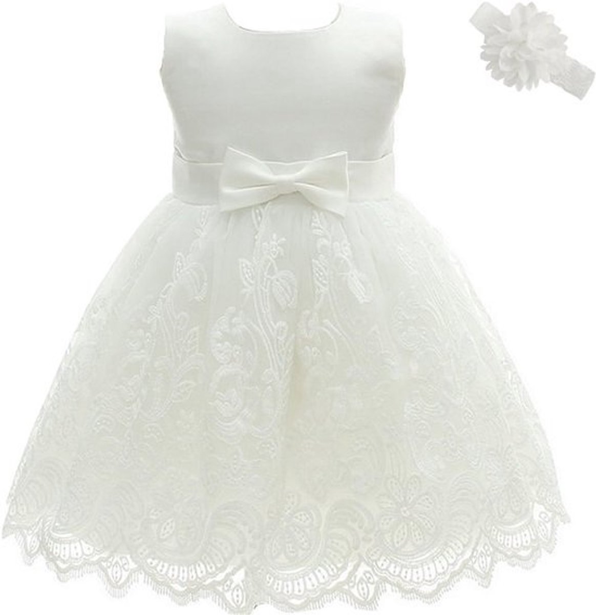 Elegante Feestjurk voor Babymeisjes - Perfect voor Doop, Bruiloft en Speciale Gelegenheden - Wit, 18 Maanden