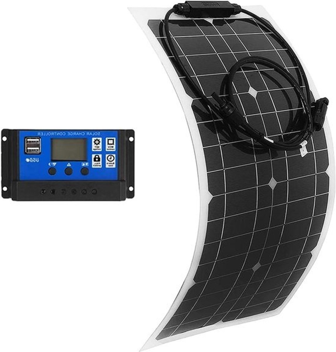 Flexibel Zonnepaneel - Zonnecel Paneel - Energie Opwekken - Anti-terugstroom Diode - 540 x 280 mm - Zwart