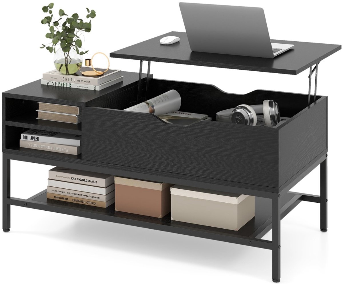 SureDeal® - Salontafel - Hoogte Verstelbaar Tafelblad - Verborgen Opbergruimte - 99,5x49,5x47,5 cm - Donkerbruin