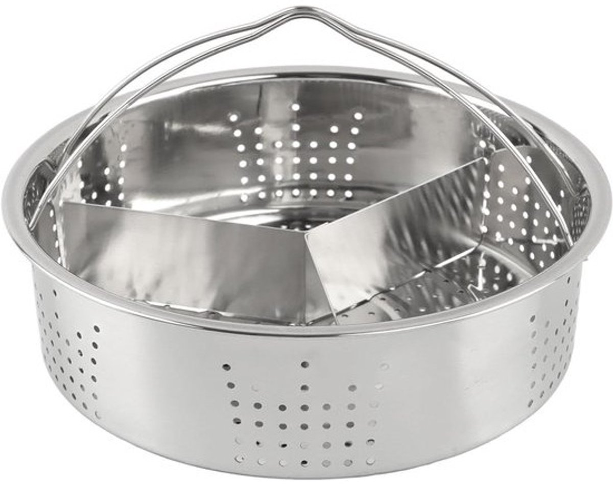 Stoommand Trio Separator - Stoominzet RVS - Gezond Koken - Drie Gekookte Gerechten - 21 x 13 cm - Zilverkleurig