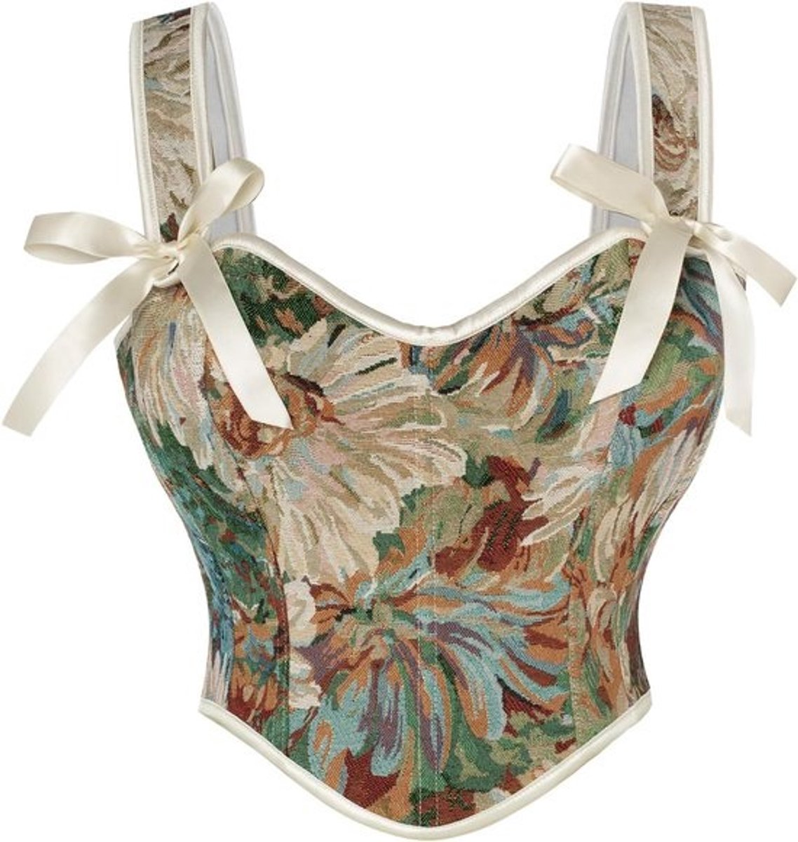 Renaissance Korset Dames met Vierkante Halslijn en Bloemenprint | Taille Cincher met Vetersluiting