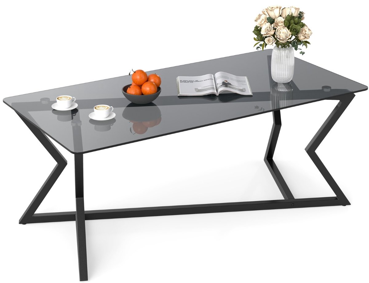 SureDeal® - Salontafel - Glazen Tafel Rechthoekige - Gehard Glazen Blad - Geometrisch Metalen Moderne - 110x55x44,5 cm - Zwart