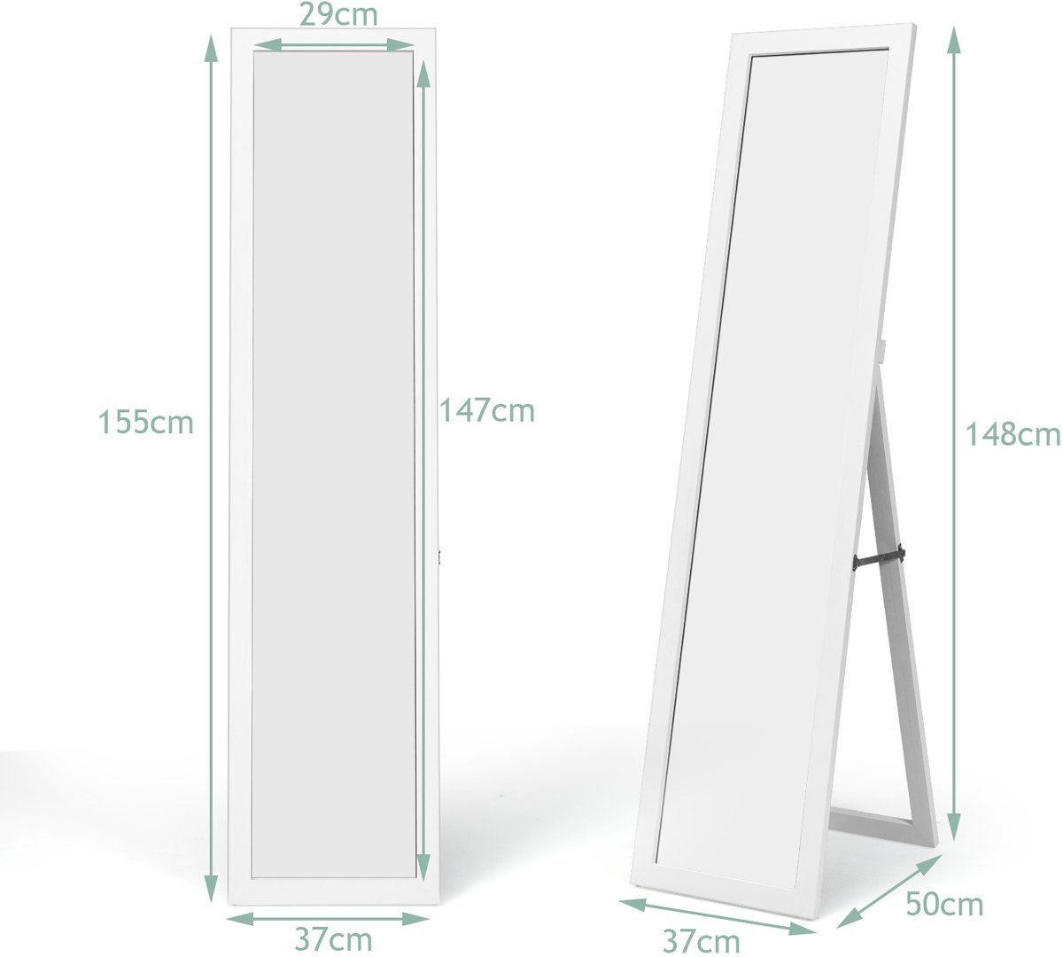 SureDeal® - Wandspiegel - Volledig Ingerichte Vloer - 37x50x148 cm - Wit