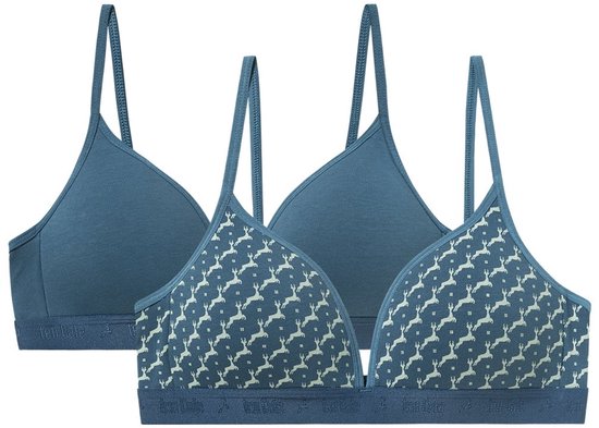 Ten Cate Basics organic cotton stretch voorgevormde bh happy deer sea 2-pack voor Meisjes | Maat 65AA