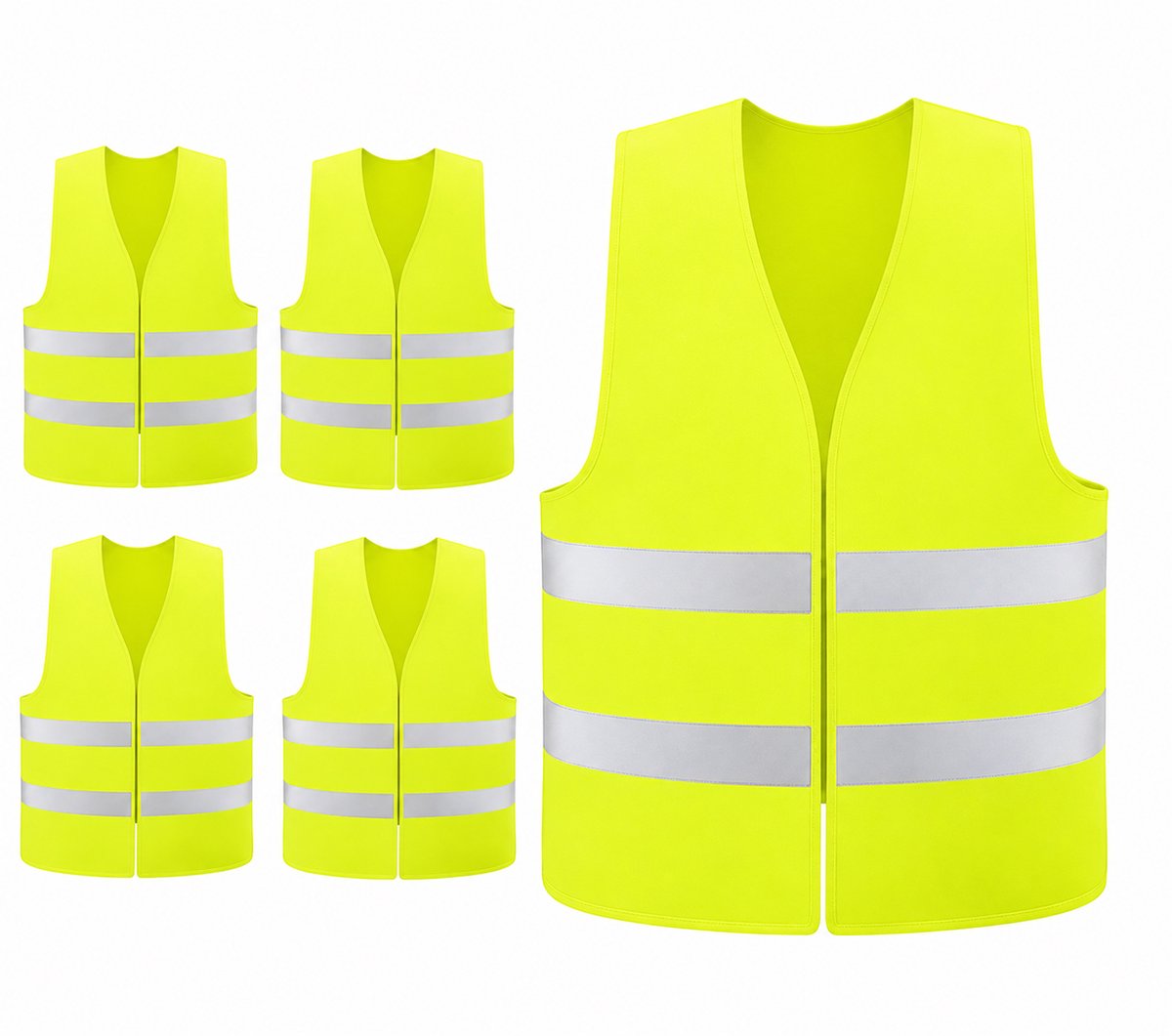 Kaiyaya - 5 stuks Veiligheidshesjes - Reflecterend en fluorescerend - Met klittenband - Voor auto, fiets en werk - Geel, 80g
