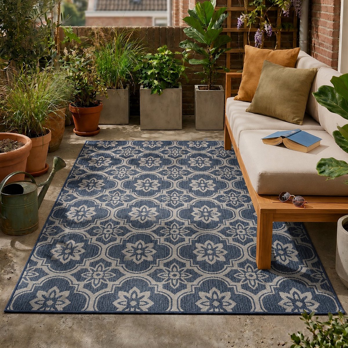 Fraai Buitenkleed - Rio Flower Blauw - 200x290cm