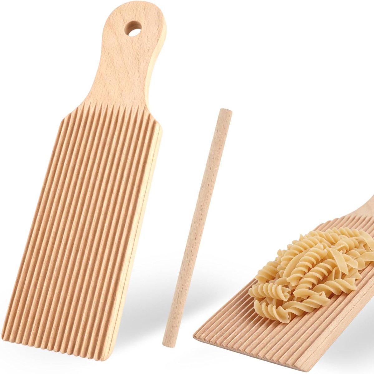 KZQ Houten deegbolletjesmaker en pastaplank (met deegroller), geschikt voor het maken van deegbolletjes en zelfgemaakte pastagerechten.