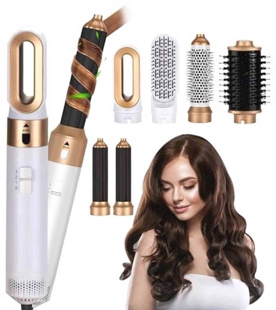 6-in-1 Haarstyler: Ronde borstelföhn, Warme luchtborstel en Automatische Krultang