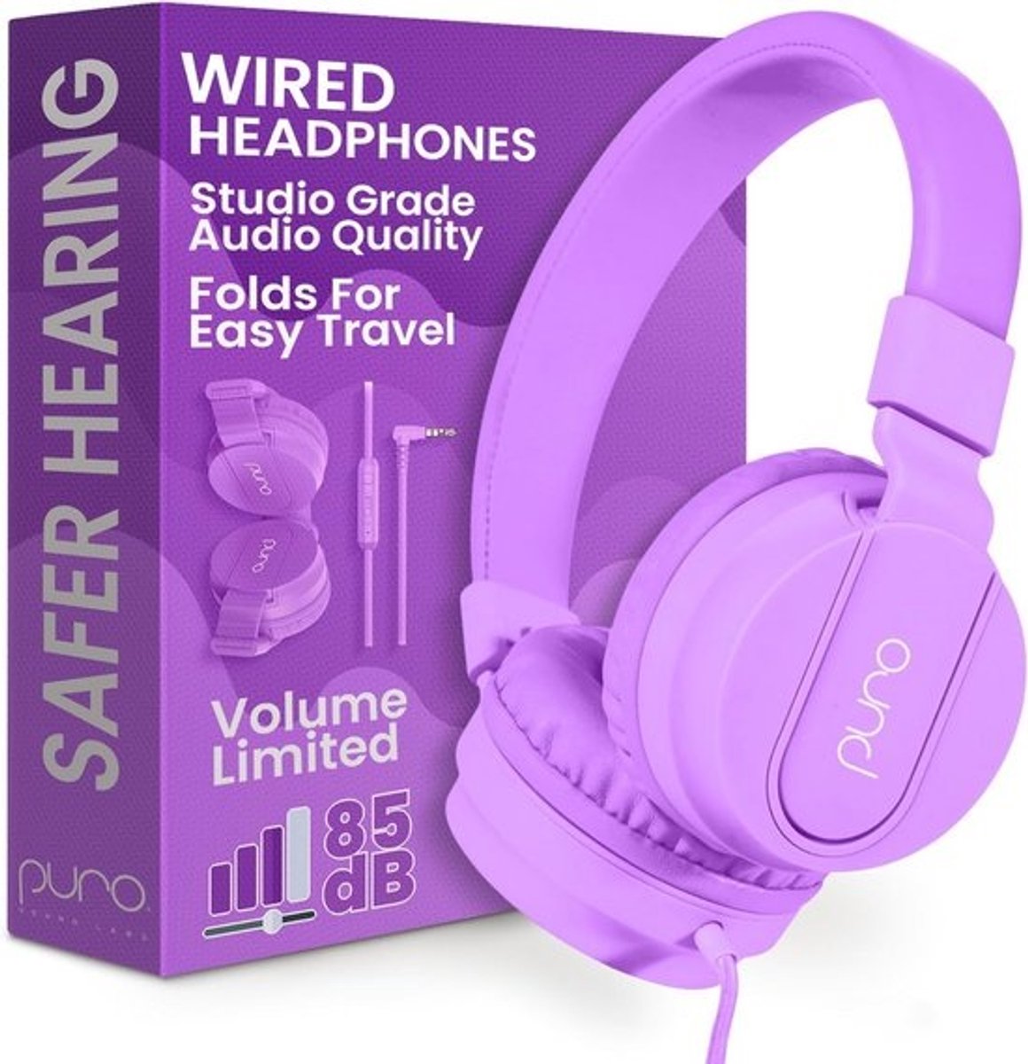 Puro Sound Labs PuroBasic bedrade hoofdtelefoon voor kinderen, volumebeperkend en instelbaar met microfoon, compatibel met smartphones, tablets, pc's en meer, veilige, duurzame hoofdtelefoon voor