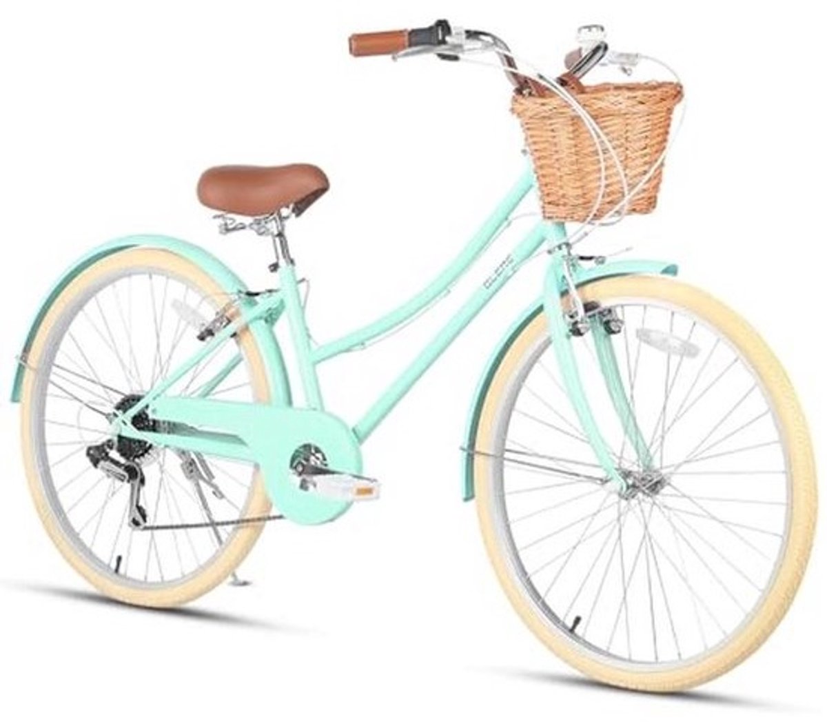 Hybride Stadsfiets voor Kinderen - 6 Versnellingen, Met Rieten Mand, Geschikt Voor Jeugd Vanaf 6 Jaar, 20, 24 en 26 Inch Wielen