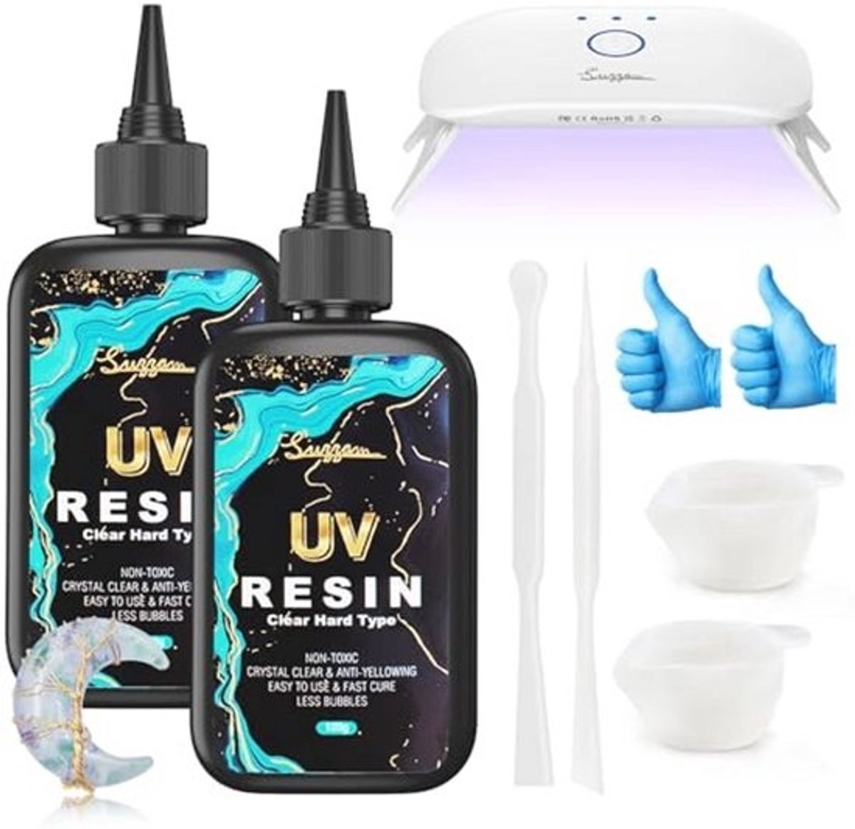 UV Hars Set voor DIY Sieraden en Kunstprojecten - 200g Helder UV Hars met UV Lamp - Eenvoudig te Gebruiken, Geurloos, Niet-Giftig