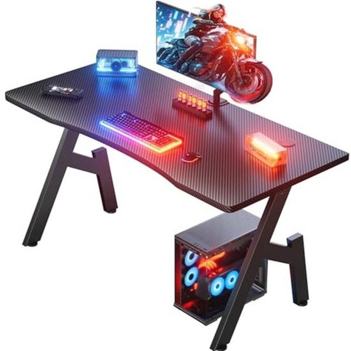 Ergonomisch Gaming Bureau 100 x 50 cm met Koolstofvezel Tafelblad - Stabiele PC-tafel voor Studie en Werk - Zwart
