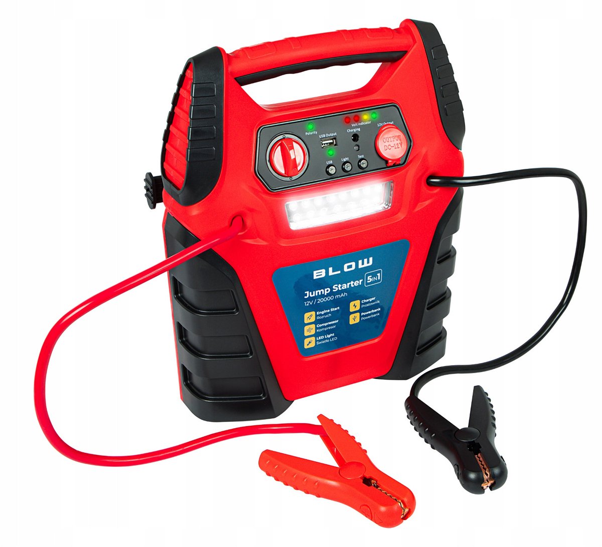 Jump Starter 5w1 booster powerbank compressor stroom: startstroom 400 A, piekstroom 900 A - 12V-accu van 20.000 mAh