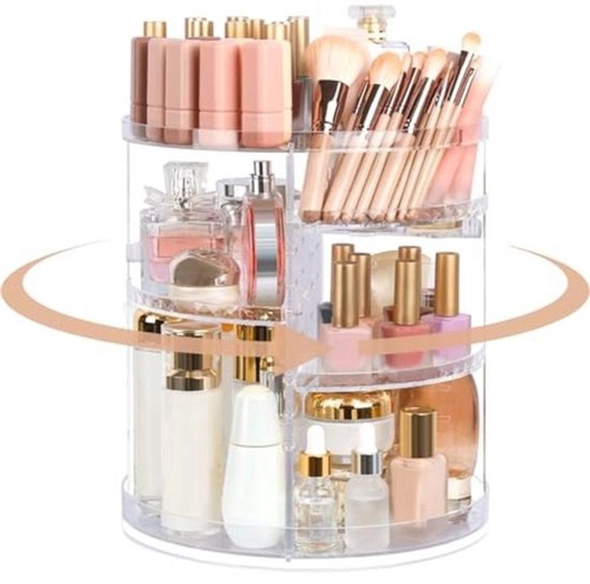 360 Graden Rotatable Transparante Make-up Organizer met 5 Verstelbare Lagen voor Badkamer, Slaapkamer of Make-up Tafels