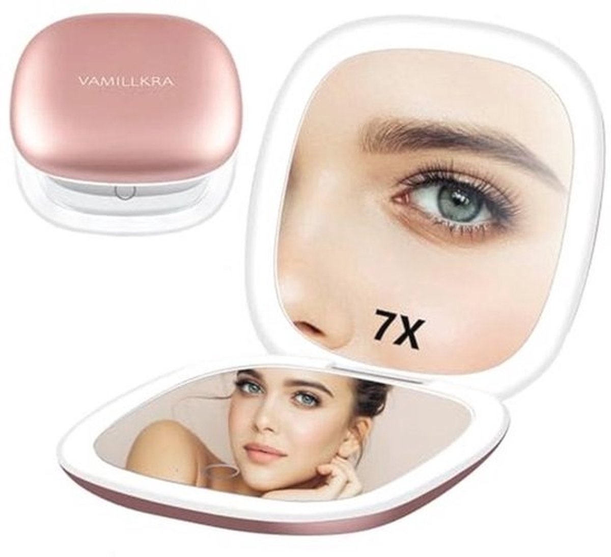 Reisspiegel met Licht en Vergroting – Dimbare LED Makeup Spiegel 10,10 cm