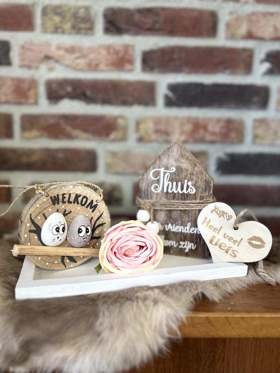 Creaties van hier – Cadeau pakket Thuis - 15x25 cm - met houten hartje