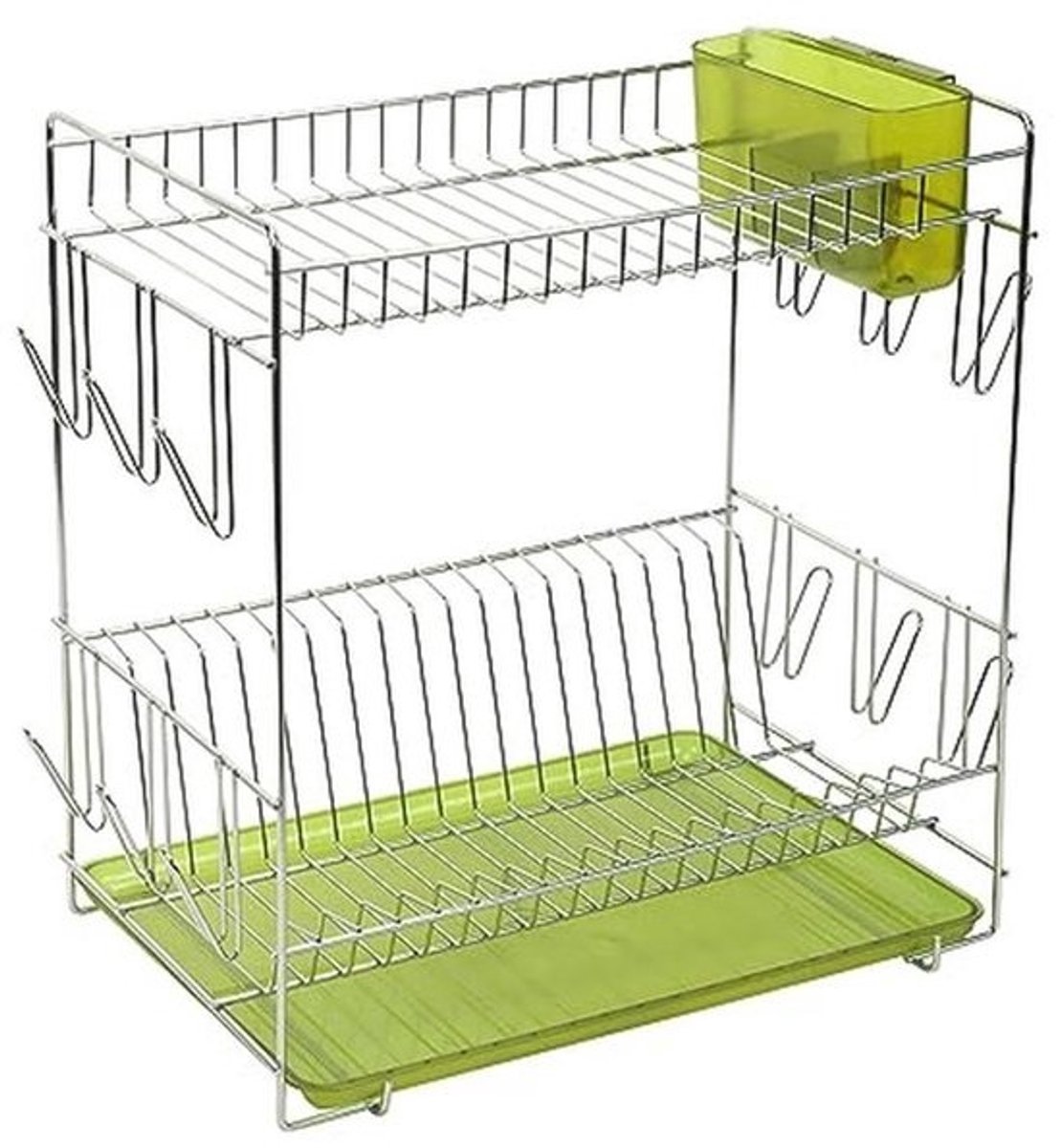 Groot roestvrijstalen afdruiprek met groen waterreservoir - 43 x 25 x 41,5 cm