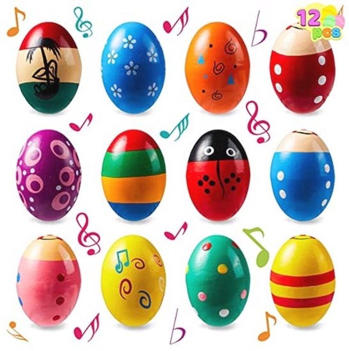 Houten eierschudders - 12 stuks, 5,8 cm - Maracas voor feesten en klaslokalen